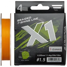 Шнур Favorite X1 PE 4x 150m (orange) #1.5/0.205 mm 25lb/11.4 kg