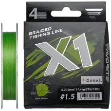 Шнур Favorite X1 PE 4x 150m (l.green) #1.5/0.205 mm 25lb/11.4 kg