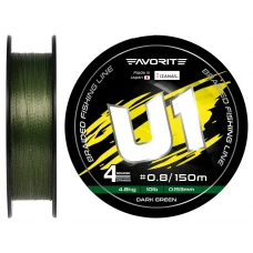 Шнур Favorite U1 PE 4x 150m (dark green) #0.8/0.153mm 10lb/4.8kg Шнур Favorite U1 PE 4x 150m (dark green) #0.8/0.153mm 10lb/4.8kg